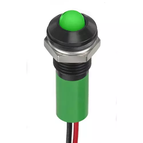 RS PRO Green Panel Mount Indicator 12V DC, Mounting Hole Size 8 mm, Termination Type Lead Wires, IP Rating IP67, Model No 2494329