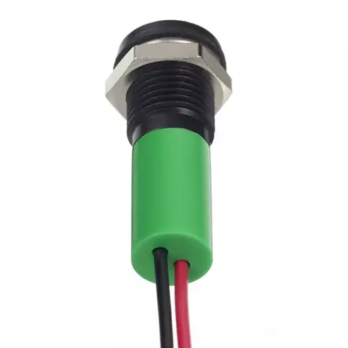 RS PRO Green Panel Mount Indicator 12V DC, Mounting Hole Size 8 mm, Termination Type Lead Wires, IP Rating IP67, Model No 2494329