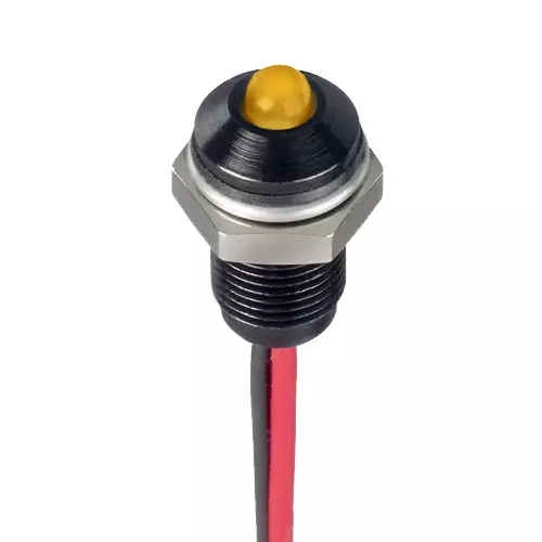 RS PRO Yellow Panel Mount Indicator 1.8-3.3V DC, Mounting Hole Size 6 mm, Termination Type Lead Wires, IP Rating IP67, Model No 1713795