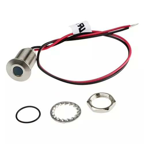 RS PRO Blue Panel Mount Indicator 21.6-26.4V DC, Mounting Hole Size 10 mm, Termination Type Lead Wires, IP Rating IP67, Model No 1393360