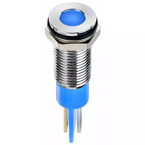 RS PRO Blue Panel Mount Indicator 6V DC, Mounting Hole Size 8 mm, Termination Type Faston, Solder Lug, IP Rating IP67, Model No 9132682