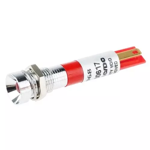 Buy RS PRO Red Panel Mount Indicator 24V AC, Mounting Hole Size 8 mm, Termination Type Solder Tab, Model No 206968 from Industrybuying.com