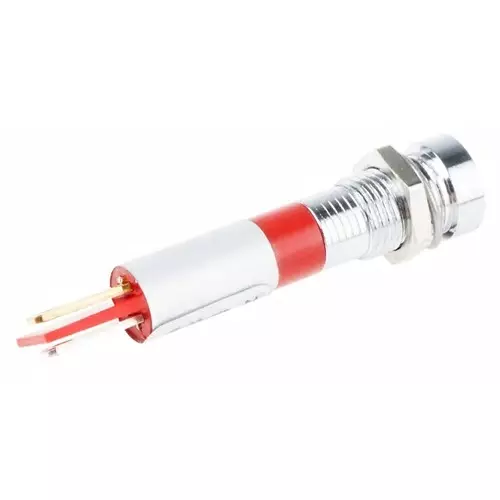 RS PRO Red Panel Mount Indicator 24V AC, Mounting Hole Size 8 mm, Termination Type Solder Tab, Model No 206968