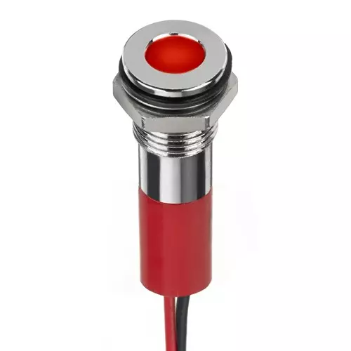 RS PRO Red Panel Mount Indicator 12V DC, Mounting Hole Size 8 mm, Termination Type Lead Wires, IP Rating IP67, Model No 2494321