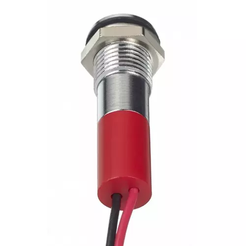 RS PRO Red Panel Mount Indicator 12V DC, Mounting Hole Size 8 mm, Termination Type Lead Wires, IP Rating IP67, Model No 2494321