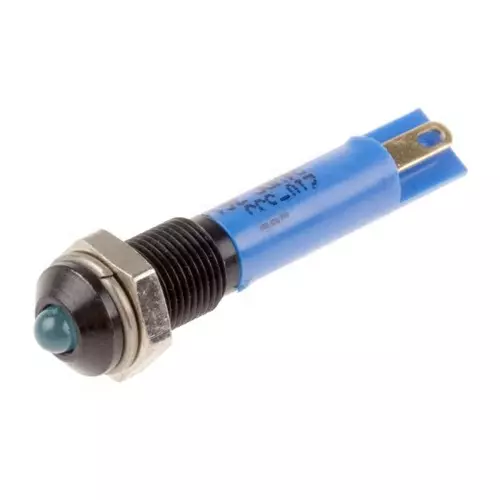 RS PRO Blue Panel Mount Indicator 24V DC, Mounting Hole Size 6 mm, Termination Type Solder Tab, Model No 210355