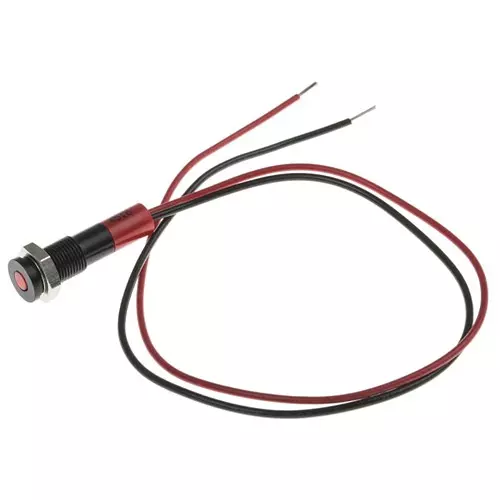 RS PRO Red Panel Mount Indicator 24V DC, Mounting Hole Size 6 mm, Termination Type Lead Wires, IP Rating IP67, Model No 7001873