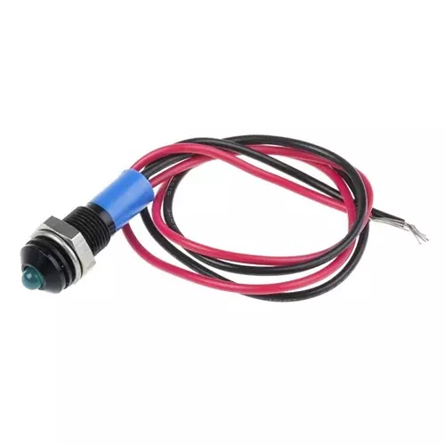 RS PRO Blue Panel Mount Indicator 12V DC, Mounting Hole Size 6 mm, Termination Type Lead Wires, IP Rating IP67, Model No 7227870