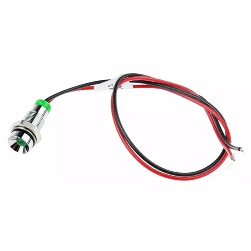 RS PRO Green Panel Mount Indicator 2V DC, Mounting Hole Size 6 mm, Termination Type Lead Wires, IP Rating IP67, Model No 7227693