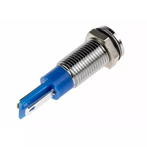 RS PRO Blue Panel Mount Indicator 24V DC, Mounting Hole Size 8 mm, Termination Type Faston, Solder Lug, IP Rating IP67, Model No 9138713