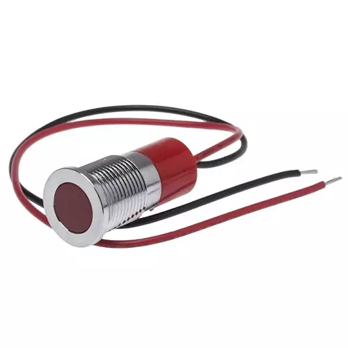 RS PRO Red Panel Mount Indicator 220V AC, Mounting Hole Size 14 mm, Termination Type Lead Wires, IP Rating IP67, Model No 7038958