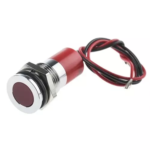 RS PRO Red Panel Mount Indicator 12V DC, Mounting Hole Size 14 mm, Termination Type Lead Wires, IP Rating IP67, Model No 7038926