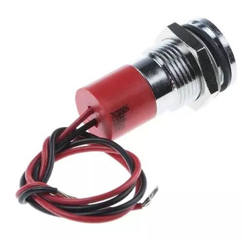 RS PRO Red Panel Mount Indicator 12V DC, Mounting Hole Size 14 mm, Termination Type Lead Wires, IP Rating IP67, Model No 7038926