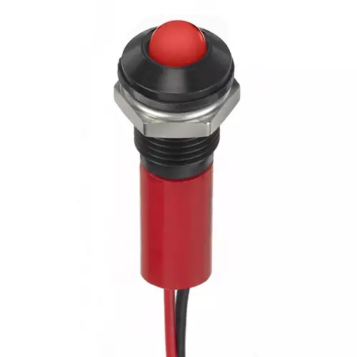 RS PRO Red Panel Mount Indicator 12V DC, Mounting Hole Size 8 mm, Termination Type Lead Wires, IP Rating IP67, Model No 2494332