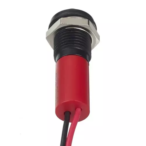 RS PRO Red Panel Mount Indicator 12V DC, Mounting Hole Size 8 mm, Termination Type Lead Wires, IP Rating IP67, Model No 2494332