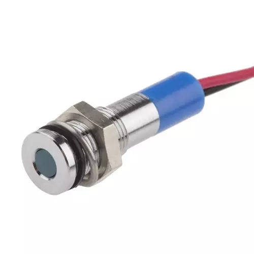 RS PRO Blue Panel Mount Indicator 24V DC, Mounting Hole Size 6 mm, Termination Type Lead Wires, IP Rating IP67, Model No 7001839