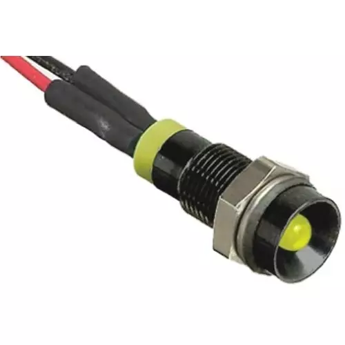 RS PRO Yellow Panel Mount Indicator 2V DC, Mounting Hole Size 6 mm, Termination Type Lead Wires, IP Rating IP67, Model No 7227735