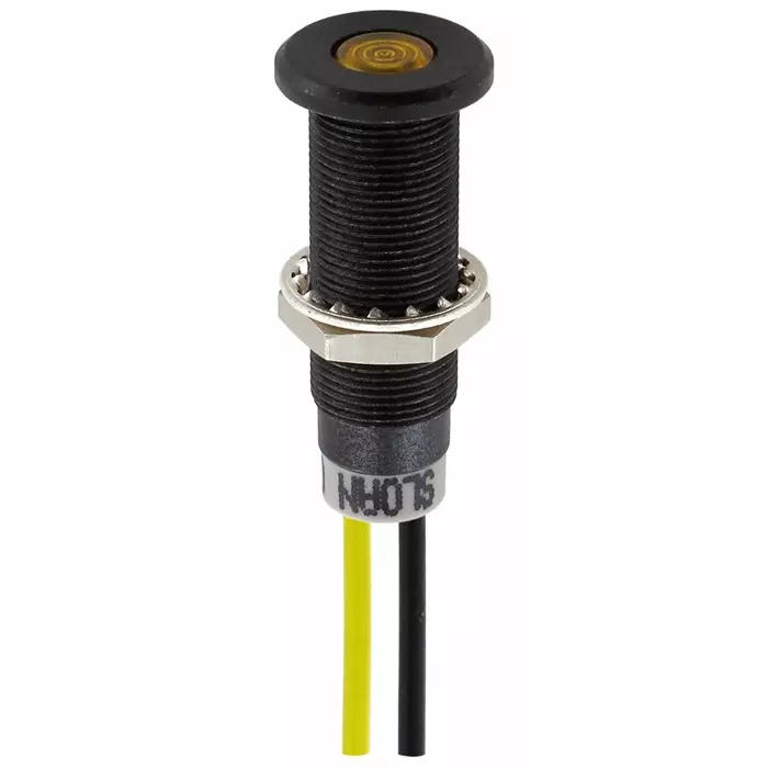 Sloan Yellow Panel Mount Indicator 5-28V 8.2x7.6 mm Mounting Hole Size Lead Wires Termination IP68, 348811A1Y54UCL1