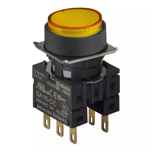 Autonics Pilot Light Yellow IP65 (IEC Standard) 250 V AC~/3 A Contact Block Power Supply, S16PR-E1Y2C