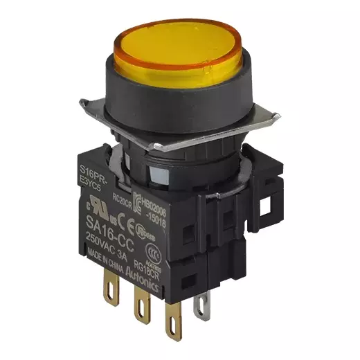 Autonics Pilot Light Yellow IP65 (IEC Standard) 250 V AC~/3 A Contact Block Power Supply, S16PR-E3YC24