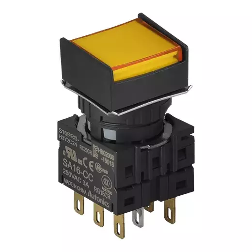 Autonics Pilot Light Yellow IP65 (IEC Standard) 250 VAC~/3 A Contact Block Power Supply, S16PRS-H3Y2C24