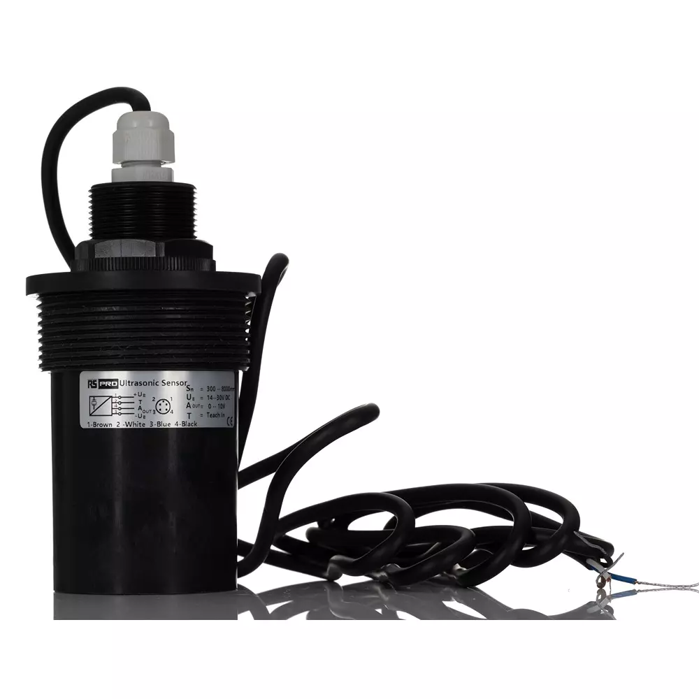 RS PRO Ultrasonic Level Sensor -25°C 75°C M30 PVDF 2 m Threaded Mount, 2565750