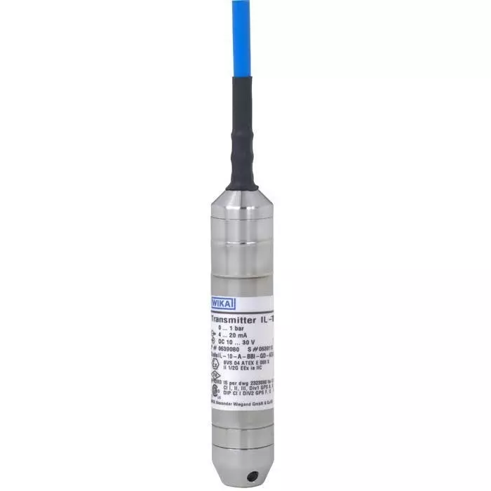 WIKA IL-10 Series Level Sensor Level Probe 4-20mA Output Cable Mount Stainless Steel Body ATEX IECEx-Rated, 48799921