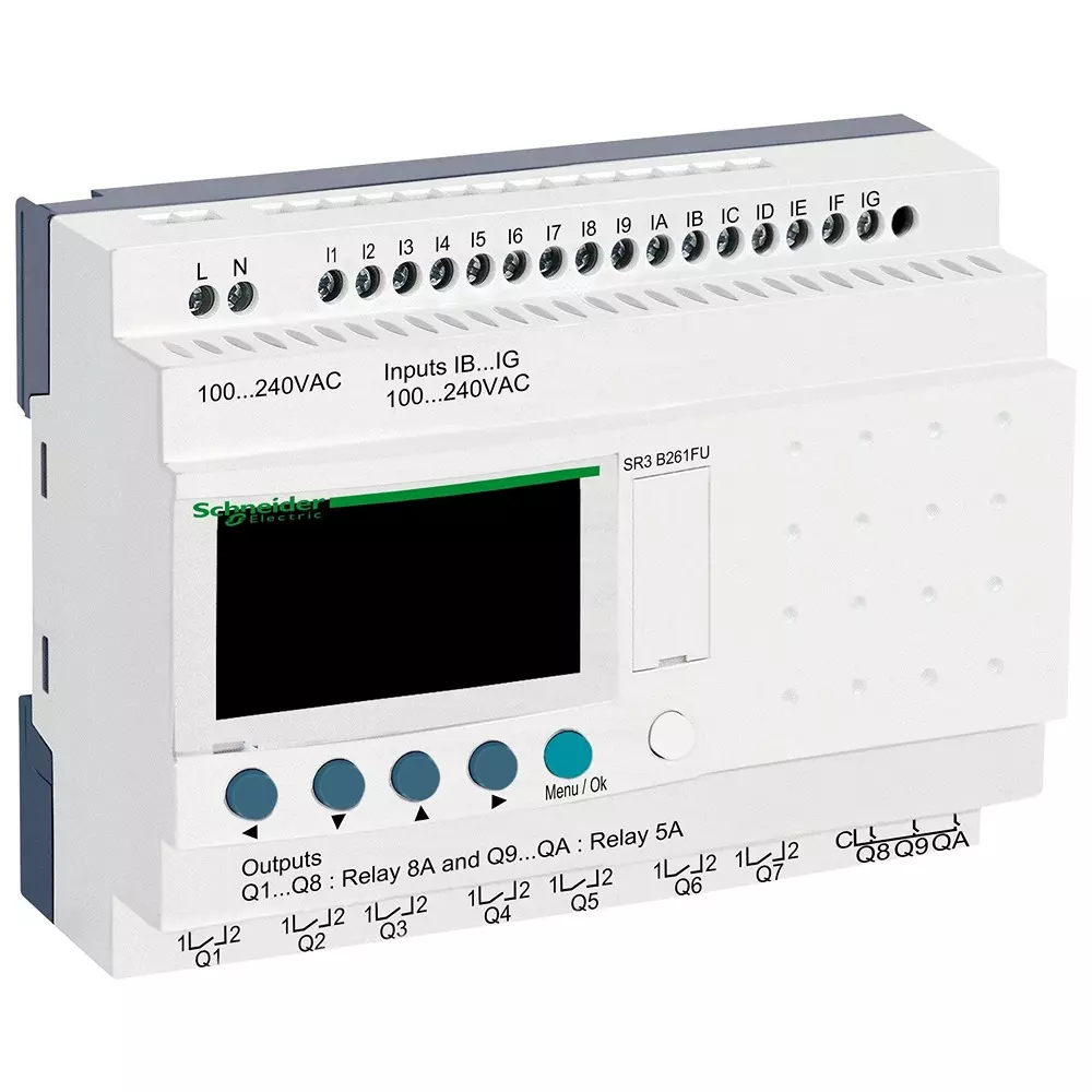 SCHNEIDER ELECTRIC Modular Smart Relay, 26 I/O, 100-240V, Sr3B261Fu
