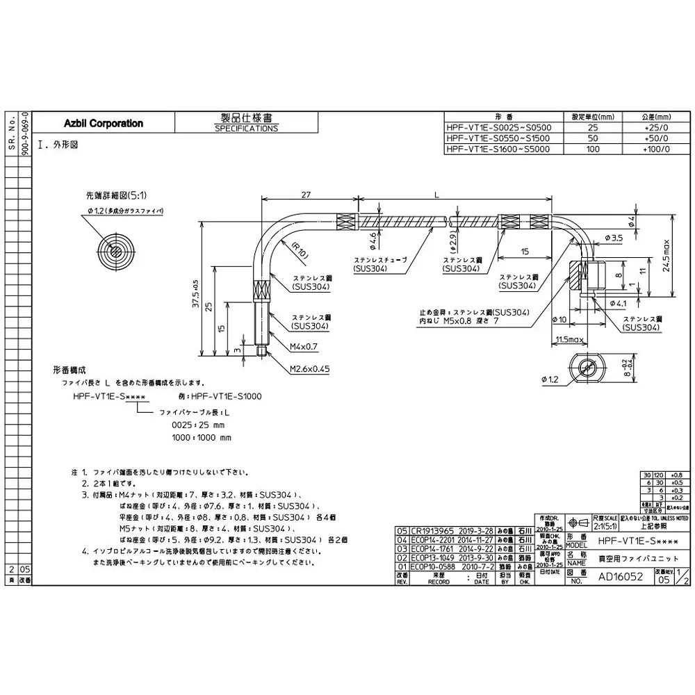 Azbil Vacuum Transmission Type Fiber Unit Through-Beam 400 mm ,HPF-VT1E-S0400