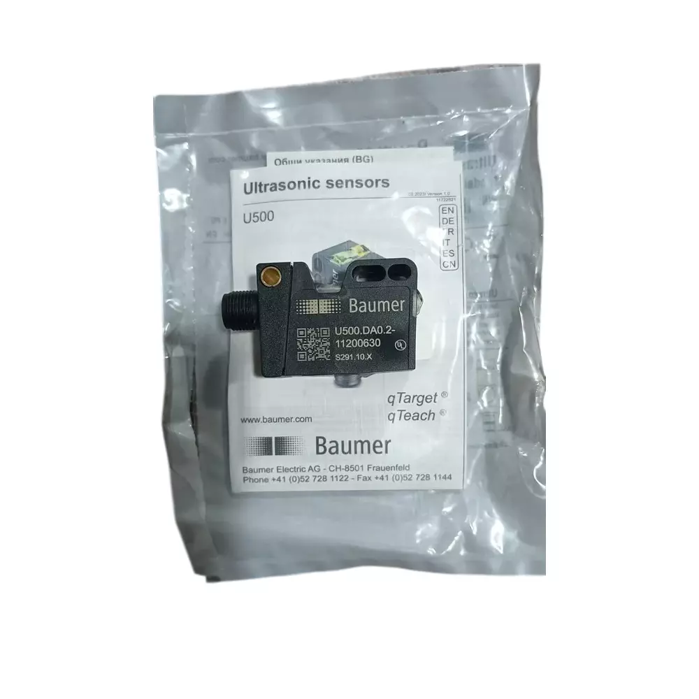 Baumer Ultrasonic Proximity Sensor Rectangular 12 to 24 V DC 70 to 1000 mm Sensing Distance, U500.DA0.2-11200630