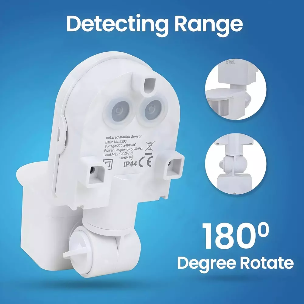 Blackt PIR Motion Sensor Switch Wall Mounted White Color and 0-7 m Adjustable Detection Range, BT31WH