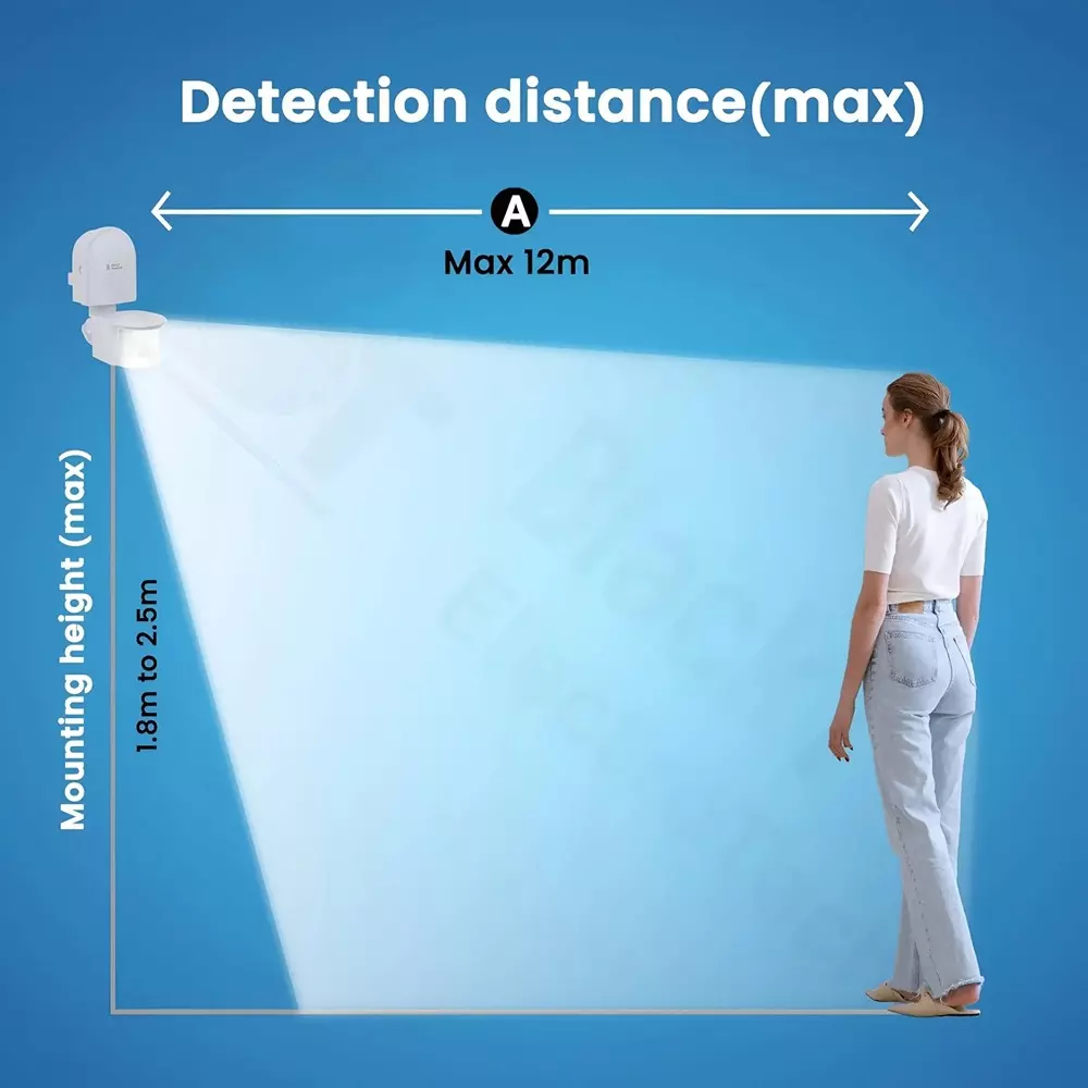 Blackt PIR Motion Sensor Switch Wall Mounted White Color and 0-7 m Adjustable Detection Range, BT31WH