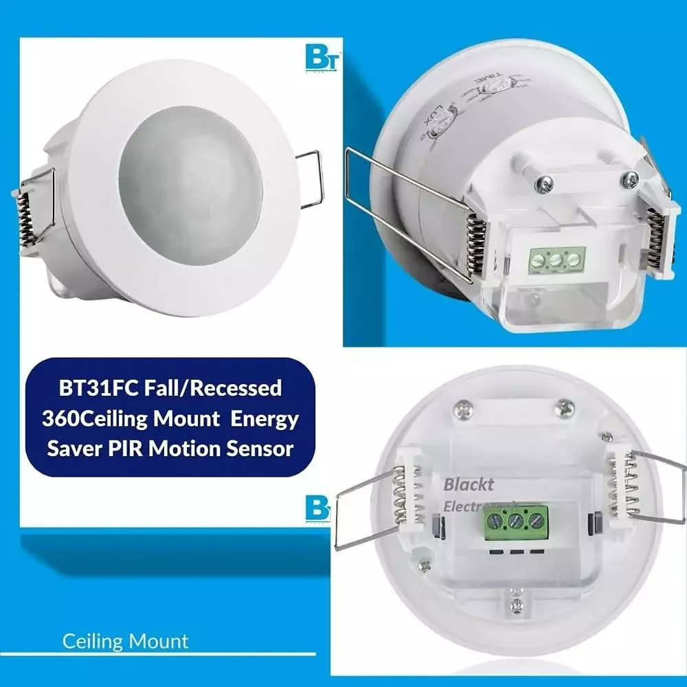 Blackt PIR Motion Sensor Switch With Light Sensor Ceiling Mounted and 0-7 m Adjustable Detection Range, BT31FC