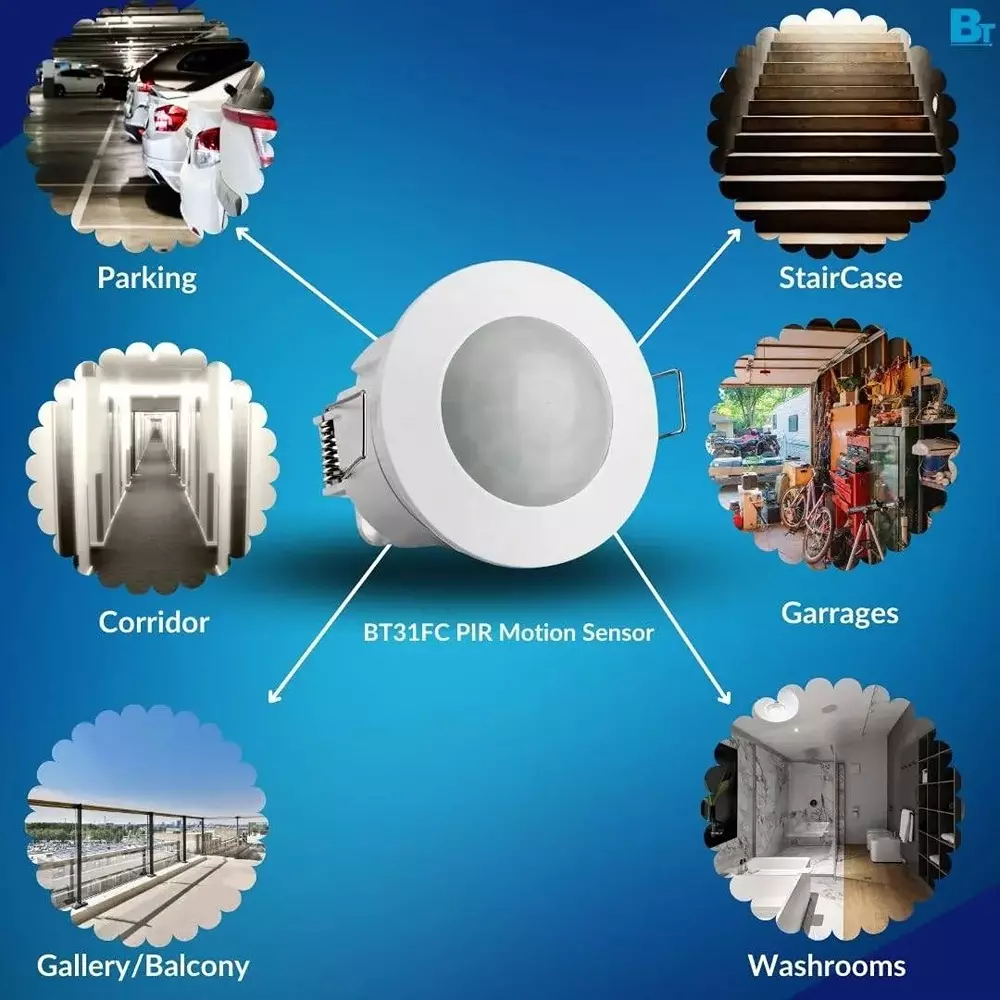 Blackt PIR Motion Sensor Switch With Light Sensor Ceiling Mounted and 0-7 m Adjustable Detection Range, BT31FC