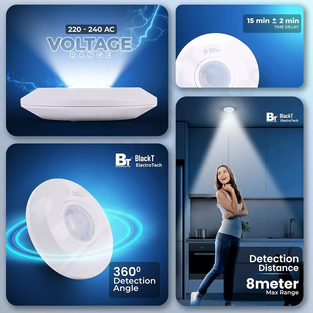 Blackt Motion Sensor Ceiling Mounted Round Shape White Color and 0-7 m Detection Range, BT31CT