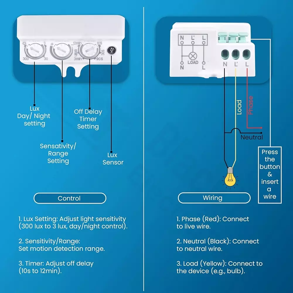 Blackt Microwave/Radar Motion Sensor Wall or Ceiling Mounted with 15 m Adjustable Detection Range, BT31M1