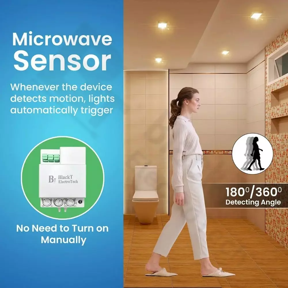Blackt Microwave/Radar Motion Sensor Wall or Ceiling Mounted with 15 m Adjustable Detection Range, BT31M1