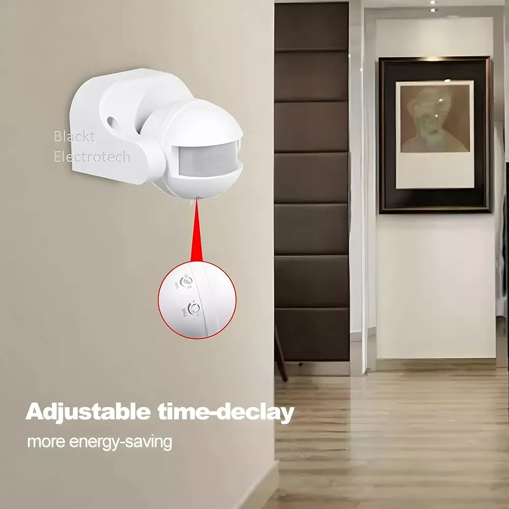 Blackt PIR Motion Sensor Wall Mounted White Color and 1-8 m Adjustable Detection Range, BT31W