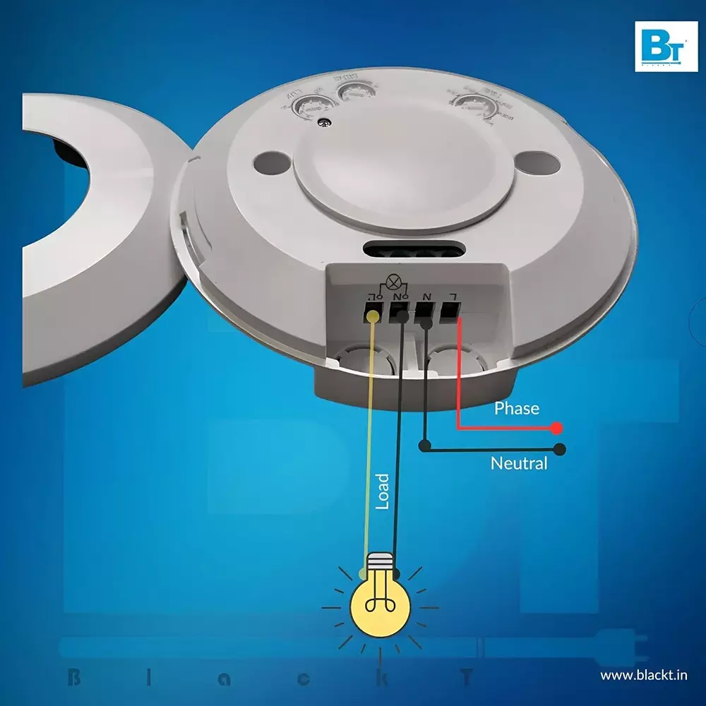 Blackt Occupancy Motion Detector Ceiling Mounted Round Shape White Color and 1-8 m Adjustable Detection Range, BT31MT