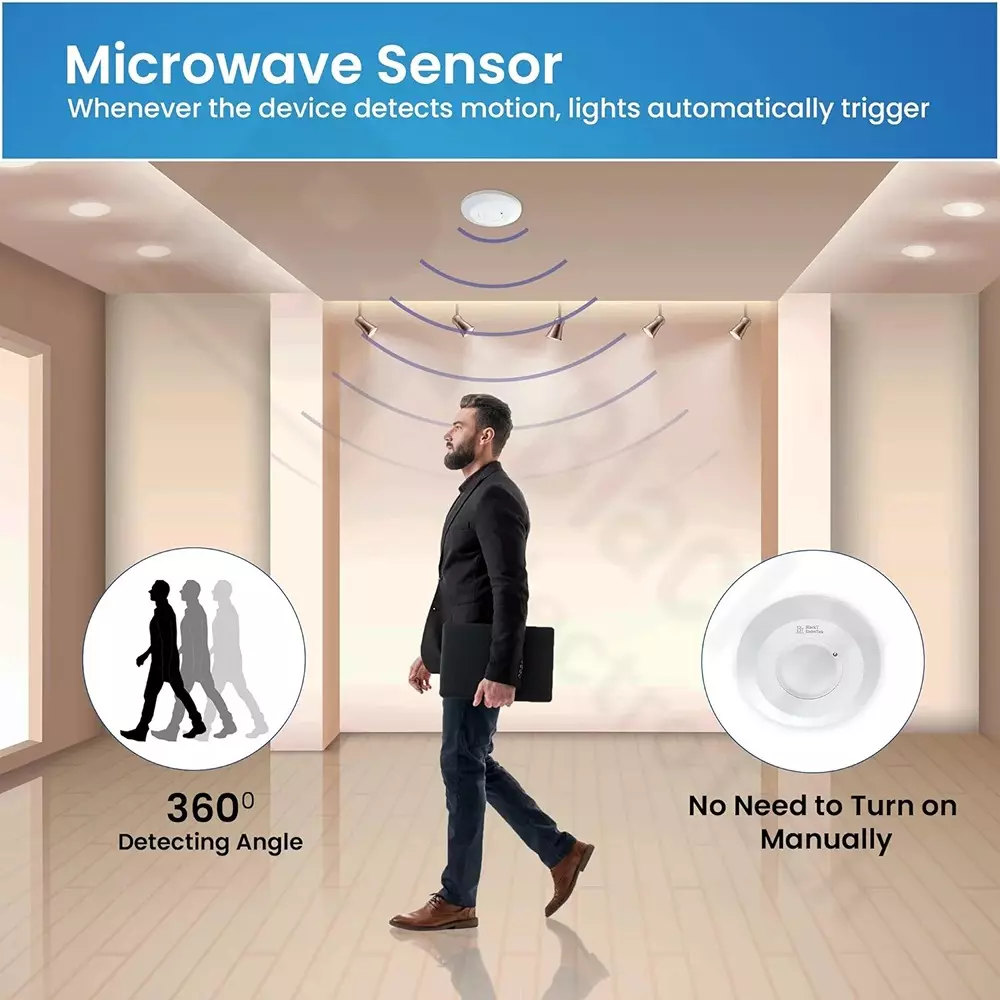 Blackt Occupancy Motion Detector Ceiling Mounted Round Shape White Color and 1-8 m Adjustable Detection Range, BT31MT