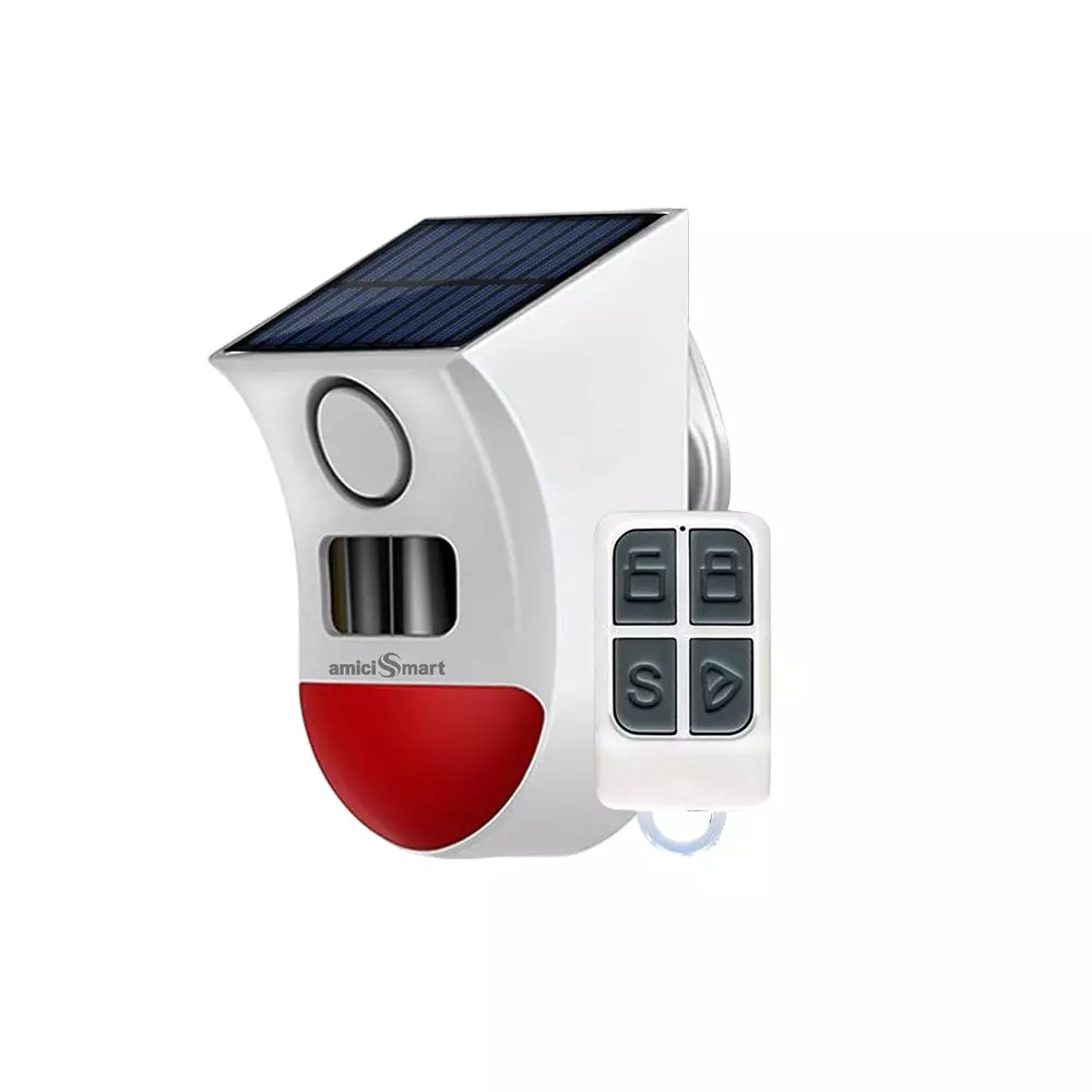 amiciSmart WiFi Motion Sensor Alarm with Solar Charging 120 dB PIR 110° Wide Angle, 1xWIFI-SENS-ALARM
