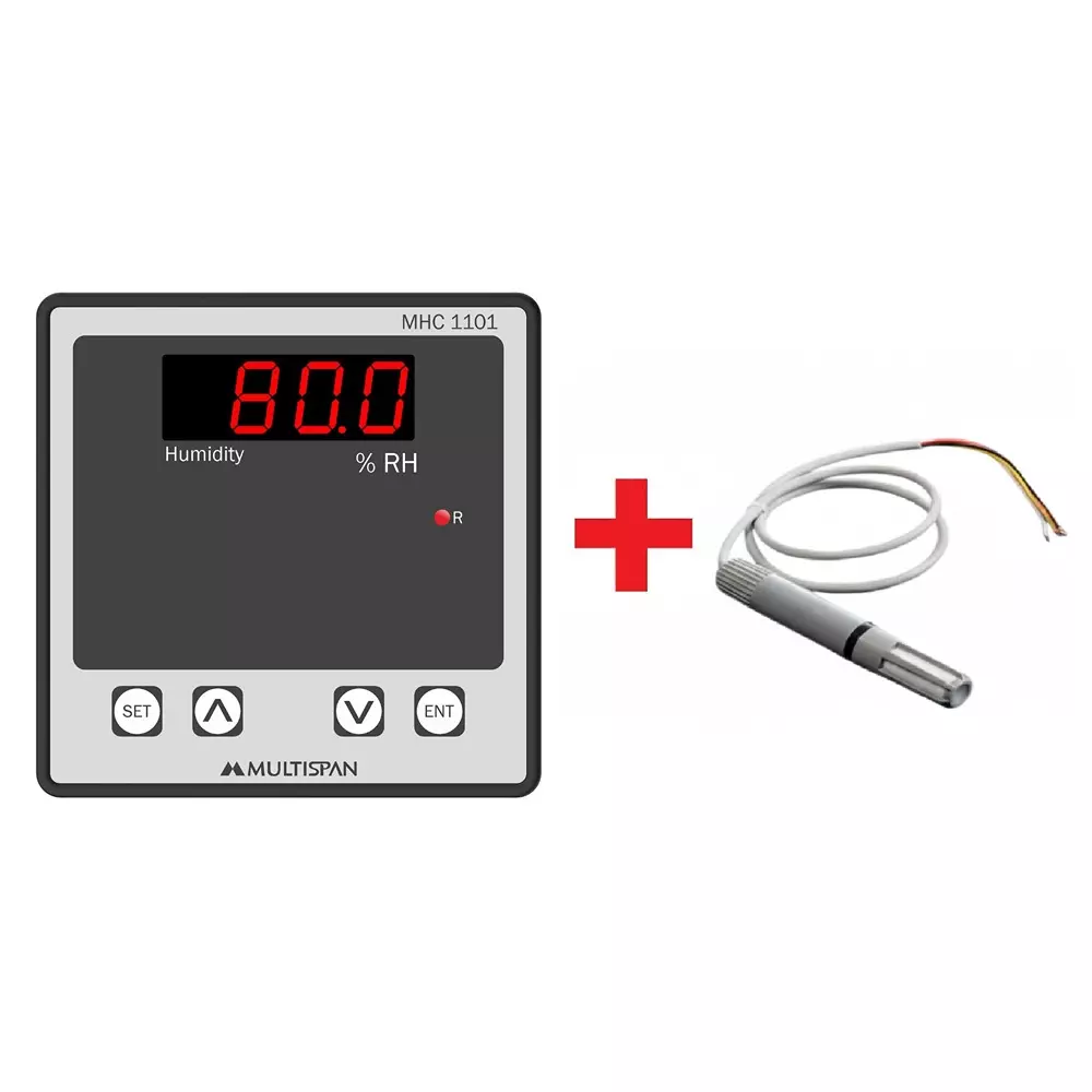 MULTISPAN MHC-1101 Humidity Controller Panel Mount 4-Digit 7-Segment LED Display + RH-100 Humidity Sensor