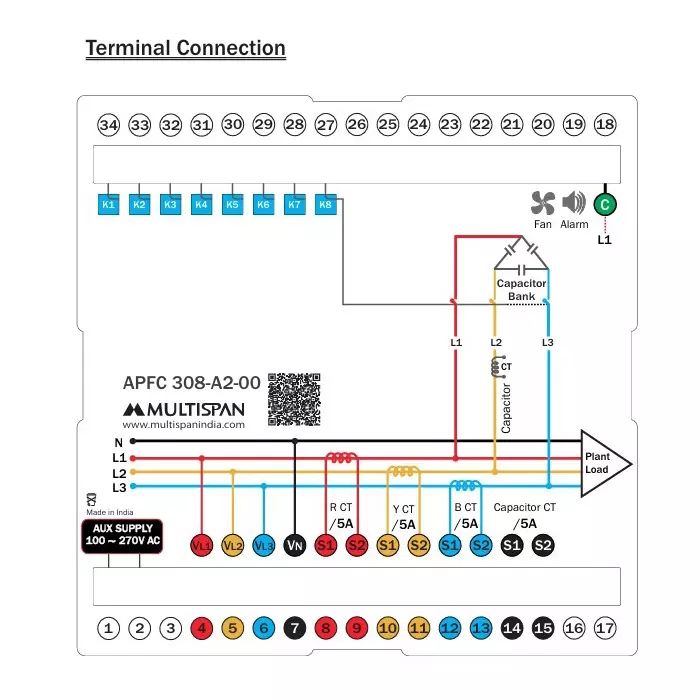 multispan-3-phase-automatic-power-factor-controller-7-a-250-v-ac-rating-and-8-relay-output-apfc-308