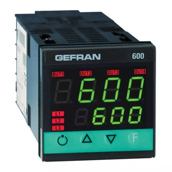 GEFRAN 600 Panel Mount Controller 48x48 (1/16 DIN) mm 1 Input 3 Output Electromechanical Relay Solid State Relay, 600-R-D-R-R-0