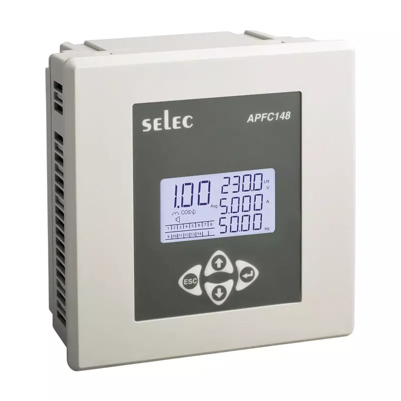 SELEC Automatic Power Factor Controller with 3 CT, 12 Stage Transistor Output and Size 144x144 mm, APFC148-T-312-C-90/550V-CE