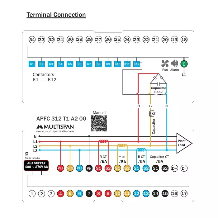 multispan-3-phase-automatic-power-factor-controller-7-a-250-v-ac-rating-and-12-relay-output-apfc-312