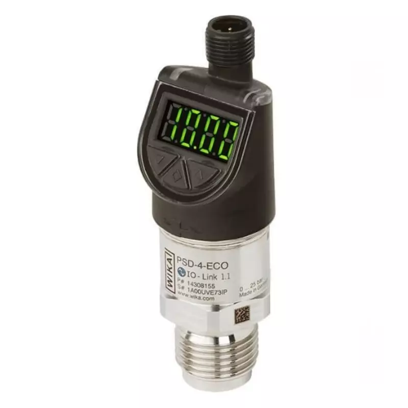 WIKA PSD-4-ECO Series Pressure Sensor 0bar Min 4bar Max PNP Output Gauge Reading, 48803660