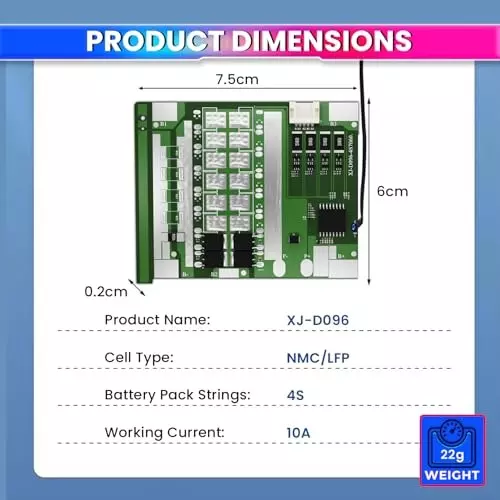 amicisolar-bms-with-ntc-sensors-xj-d096-4s-12-v-10-a-lifepo4-120-a-overcurrent-protection-cell-balancing