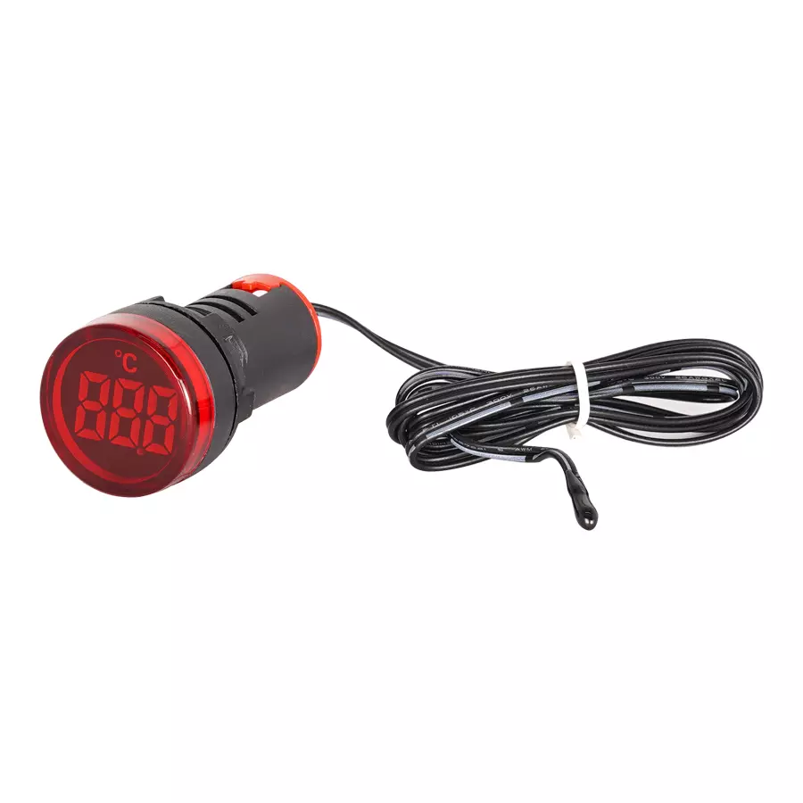 TNI 22.5 mm Cut Out Diameter Temperature Meter Red Color 0-199°C Rating and IP20 Protection Rating, LT22-199-R