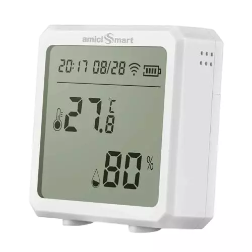 amiciSmart WiFi Temperature & Humidity Monitor Thermometer Hygrometer App Control Built-In Alarm, 1xWIFI-HUM-TEMP